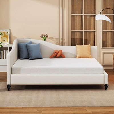 NicBex Twin/Full Size L-Shaped Linen Daybed with Solid Wood Legs for Bedroom,Living Room,Apartment