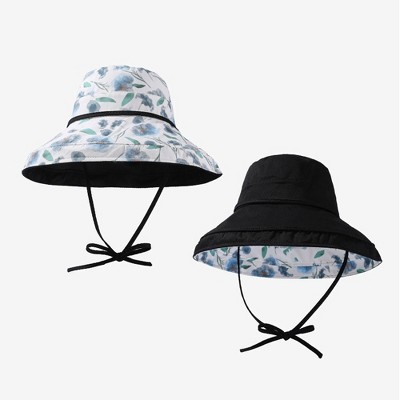 Anna-Kaci Women's Reversible Floral & Solid Bucket Sun Hat with Chin Strap