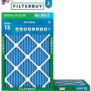 Filterbuy 18x30x1 Air Filter (2-Pack), Pleated MERV 13 Health Defense Replacement HVAC AC Furnace Filters (Actual Size: 17.75 x 29.75 x 0.75) - 1 of 4