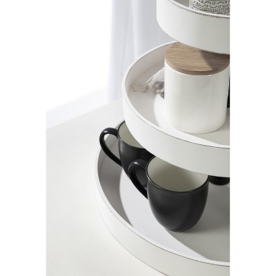 Distressed White and Rustic Brown 3-Tiered Round Wood and Metal Tray