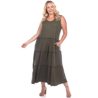 Women's Plus Size Scoop Neck Tiered Midi Dress - White Mark