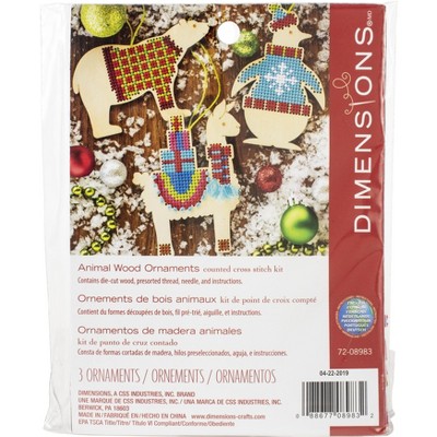 Dimensions Counted Cross Stitch Ornament Kit Set of 3-Assorted Animal Wood Ornament (14 Count)