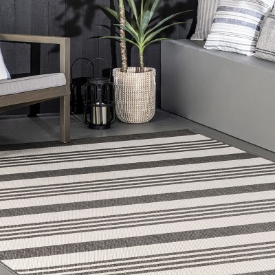 Beige Stripe Easy-Care Synthetic 2' x 8' Runner Rug