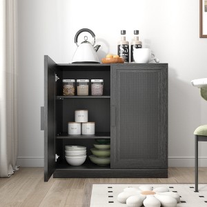 PexFix 31" Modular Sideboard Cabinet with Storage Modern Farmhouse Buffet Cabinet with Rattan Doors for Living Room Kitchen Dining Room Entryway Black - 1 of 4