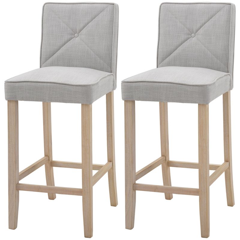 HOMCOM Modern Bar Stools Set of 2, Upholstered Barstools Kitchen Island Chair with Build-In Footrest, Solid Wood Legs, 4 of 9