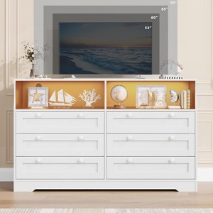 Dresser for Bedroom with 6 Drawers, Modern Wooden Bedroom Dressers with Power Outlet and Led Lights, 55 Inch Wide TV Dresser for Home Office - 1 of 4