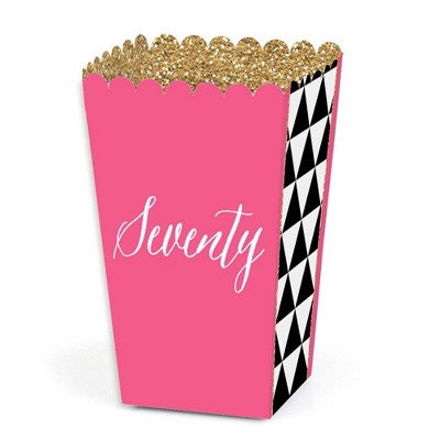 Big Dot of Happiness Chic 70th Birthday - Pink, Black and Gold - Birthday Party Favor Popcorn Treat Boxes - Set of 12