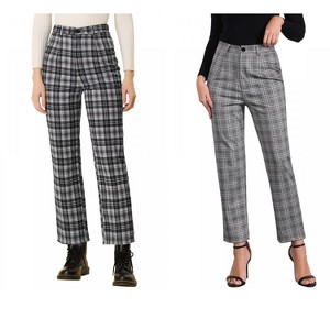 INSPIRE CHIC Women's Plaid Tartan High Waisted Button Casual Pants 2 Packs - 1 of 4