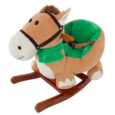 Happy Trails Kids' Plush Rocking Horse Ride-On Toy - Brown Corduroy with Green Seat