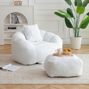 Lyngins Shell-Shaped Bean Bag Chair, Ergonomic Lazy Chair with Footstool, Faux Fur Accent Chair, Oversized Bean Bag Couch for Adults & Kids - 1 of 4