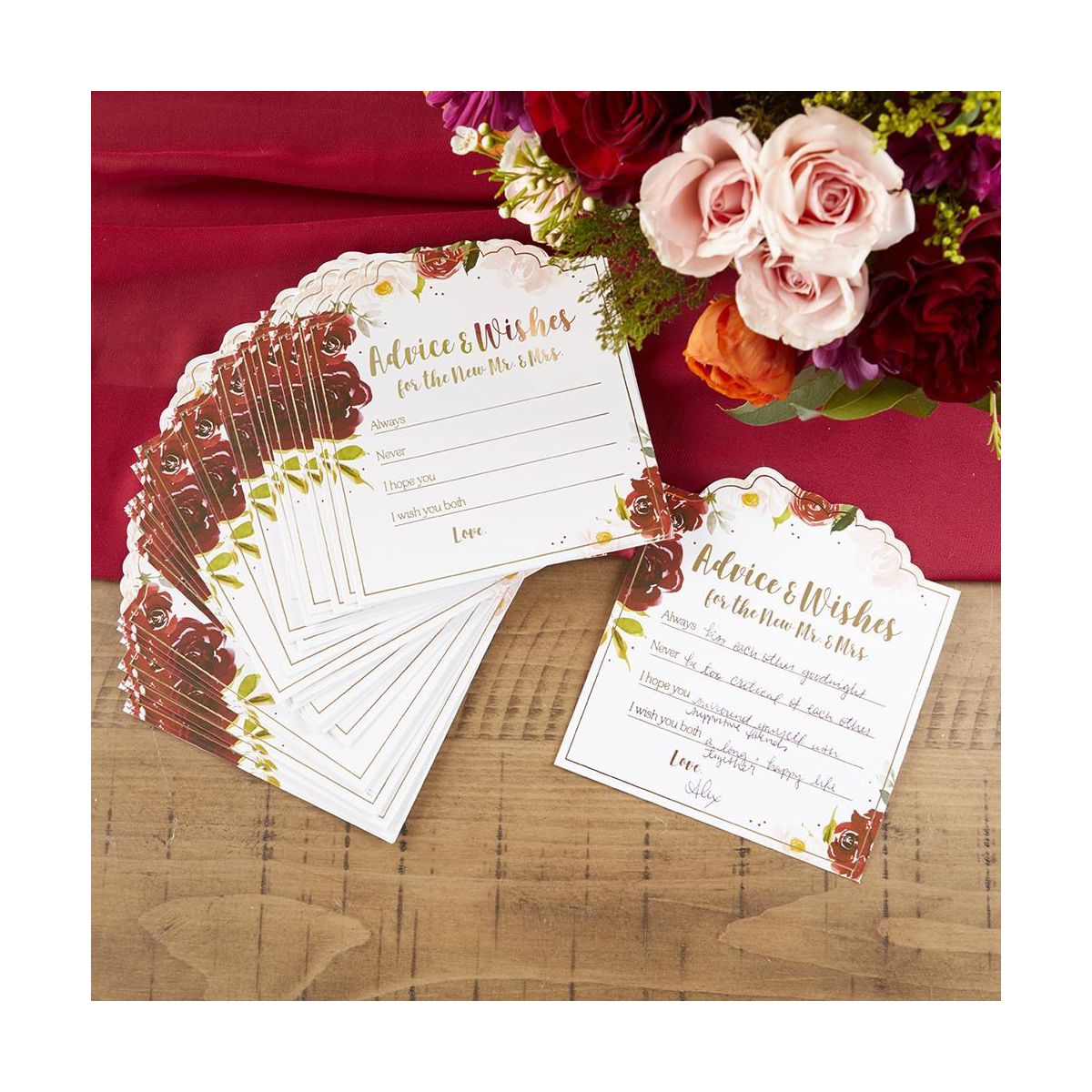Kate Aspen Burgundy Blush Floral Wedding Advice Card (Set of 50) | 28507NA - thumbnail 2