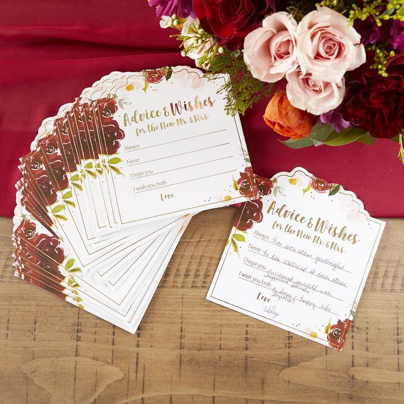 Kate Aspen Burgundy Blush Floral Wedding Advice Card (Set of 50) | 28507NA, 2 of 9