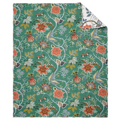Carmina Floral Vines Reversible Cotton Throw Blanket 50x60in