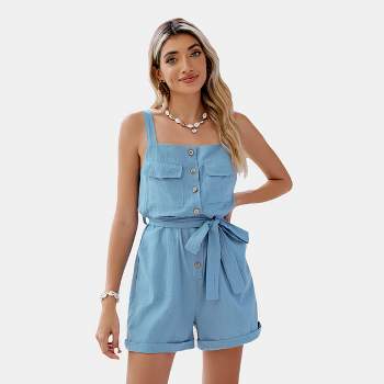 Addkaka Womens Short Sleeve Jumpsuits V Neck High Waist Belted Wide Leg  Rompers, Blue, Medium (USAD643934-5-M) : : Clothing, Shoes &  Accessories