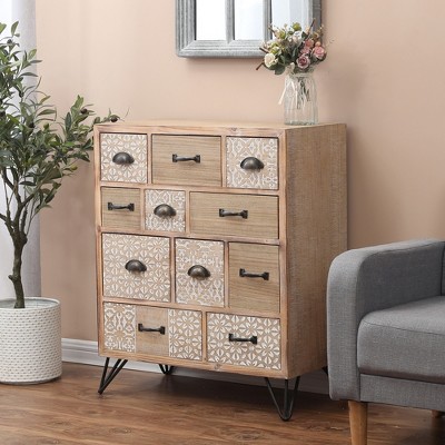 White Fir and Iron Mid-Century Bohemian Accent Cabinet