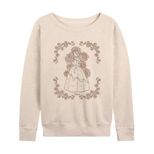 Women's - Disney Princess - Belle Roses Lightweight French Terry Wide Neck Long Sleeve Graphic Shirt - 1 of 4