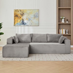 Minimalist Corduroy L-Shape Sectional with Chaise - Deep Seating Sleeper Sofa for Living Room & Lounge - 1 of 4