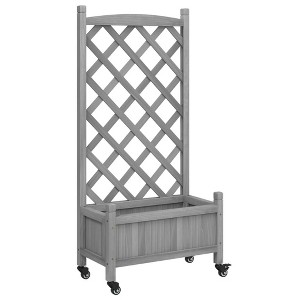 vidaXL Solid Fir Wood Planter with Trellis and Wheels - Gray Rectangular Garden Planter Box for Outdoor Climbing Plants, Patio Use (21.7"x11.6"x46.3") - 1 of 4