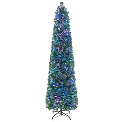 Tangkula 5/6/7/8 FT Fiber Optic Artificial Christmas Tree Prelit Pencil Christmas Tree with 361/517/697/889 Branch Tips Foldable Metal Stand
