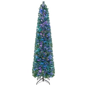 Tangkula 5/6/7/8 FT Fiber Optic Artificial Christmas Tree Prelit Pencil Christmas Tree with 361/517/697/889 Branch Tips Foldable Metal Stand - 1 of 4