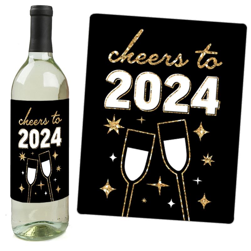 Big Dot of Happiness Hello New Year - 2024 NYE Party Decorations for Women and Men - Wine Bottle Label Stickers - Set of 4, 5 of 9