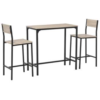 HOMCOM 3 Piece Industrial Dining Table Set, Counter Height Bar Table & Chairs Set for Small Space, Dining Room