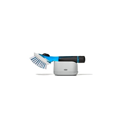 OXO Soap Dispensing Dish Brush Storage Set: Nylon Scrub Brush for Multi-Surface Cleaning, Black