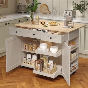 Rolling Kitchen Island Cart with Drop Leaf, Mobile Island Cabinet, Kitchen Storage Cabinet on Wheels, 3 Drawers, Spice Rack, Towel Rack, Black - 1 of 4
