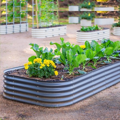 17" Tall Modern Gray Modular Metal Outdoor Raised Garden Bed