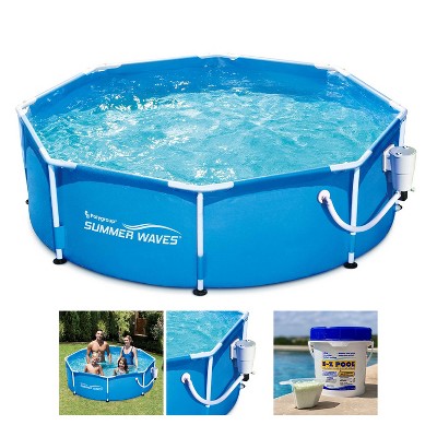 Summer Waves P2000830A Active 8ft x 30in Outdoor Round Frame Above Ground Swimming Pool Set with Filter Pump, Cartridge & Solution Blend