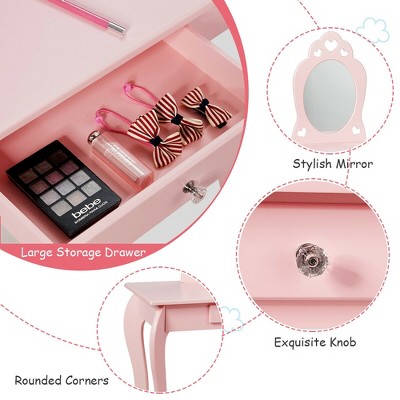Pink Princess Kids Vanity Set with Mirror and Stool