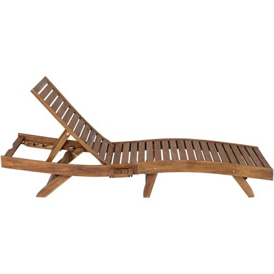 Natural Wood Adjustable Outdoor Lounger Chair with Arms