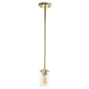 1-Light 5.75" Minimalist Industrial Farmhouse Hanging Clear Cylinder Glass Pendant - Lalia Home - 1 of 4