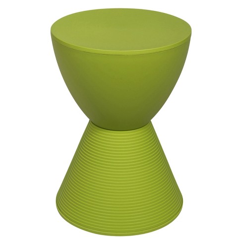 LeisureMod Boyd Indoor/Outdoor Polypropylene Plastic Modern Hourglass  Accent Side End Table with Removable Lid and Ribbed Base, Green