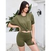 Clearlove Women's 2025 Summer Loungewear Set Knit Short Sleeve Top and Shorts Set Breathable Home Outfit - 3 of 4