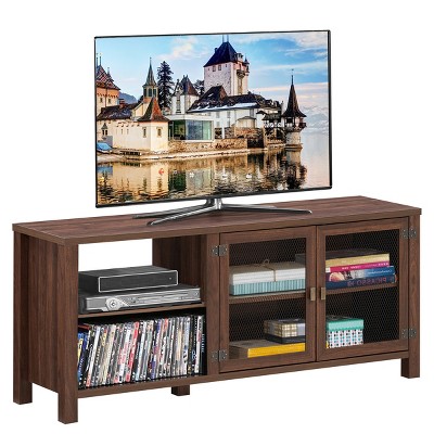 TV Stand Entertainment Center for TV's up to 65''w/ 2 Metal Mesh Doors Walnut