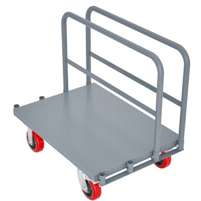 Steel Panel Truck, 2000 LBS Capacity Lumber Cart Drywall Dolly Cart, 36 x 24 Inch Flatbed Cart Dolly with 6" Swivel Brake Wheels, Platform Truck