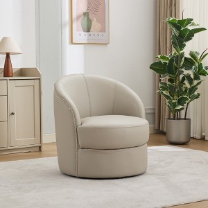 GDFStudio Alejandro Mid-Century Modern Top-Grain Leather Swivel Accent Chair with Rivet Detailing - 1 of 4