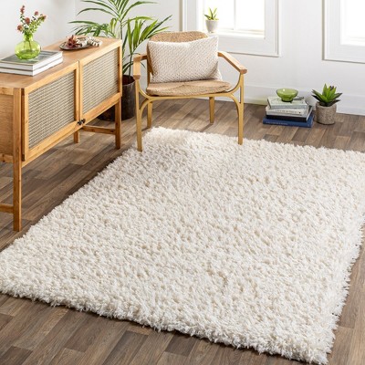 Abraham Cream Shag 5' x 7' Polyester Area Rug