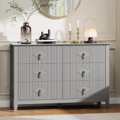 47.2-Inch Fluted 6-Drawer Wood Dresser Modern Chest of Drawers&Storage Organizer for Bedroom,Living Room,Hallway,Entryway