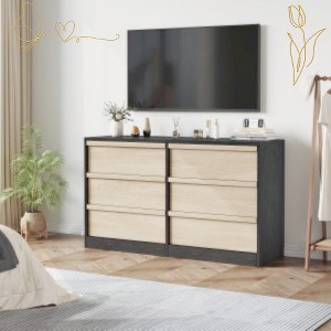 Jojoka Wide Drawer Dresser Organizer for Bedroom, Modern Wooden Chest of Drawers with Large Storage for Entryway Nursery - 1 of 4