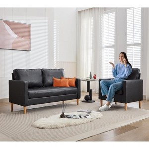 TYBOATLE 57" Small Faux Leather Loveseat Sofa, 3-Piece Mid-Century Modern Tufted Couch Set, Comfy 2-Seater for Bedroom, Dorm, Apartment, Office - 1 of 4