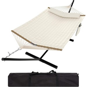 12FT Double Hammock with Stand Heavy Duty Portable Hammocks 475 Lbs Large Outdoor Hammocks with Carrying Bag for Patio, Beach, Backyard - 1 of 4