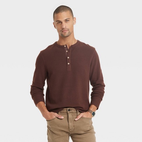 Men's Long Sleeve Textured Henley Shirt - Goodfellow & Co™ Dark Brown L :  Target