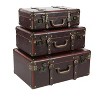 Set of 3 Vintage Real Leather and Wood Trunks Brown - Olivia & May: No Assembly, Matte Finish, 50 lbs Limit - image 3 of 4