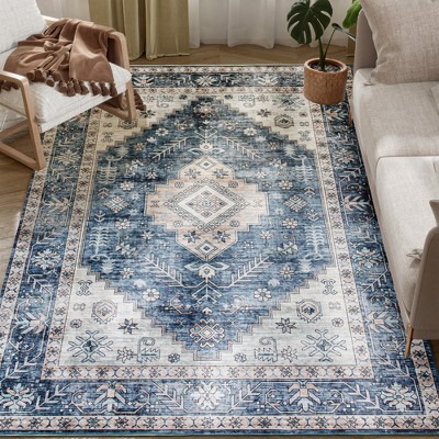 HOMCOM Area Rug, Vintage Machine Washable Rug, Non-Slip Floor Carpet for Living Room, Bedroom, Dining Room, Home Office