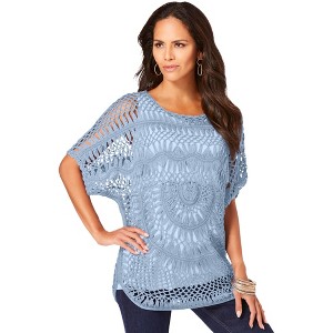 Roaman's Women's Plus Size Pullover Crochet Sweater - 1 of 4