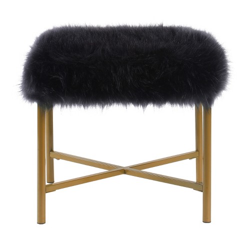 Faux Fur Square Ottoman - Black - HomePop : Target