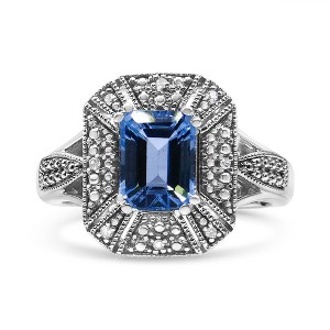 Silver Diamond Accent and 8X6 mm Emerald-Shape Blue Topaz Ring - 1 of 4