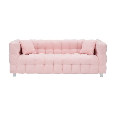 NicBex 80 Inch Teddy Fleece Sofa Couch 3-Seater Sofa with 2 Throw Pillows for Living Room,Apartment,Bedroom,Pink